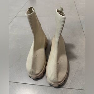 Beige Knit Sock Boots for Women